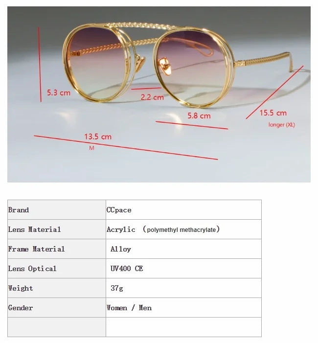 Size of Steampunk Retro Flat Top Metal Chain Sunglasses