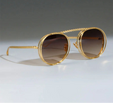 Gold Steampunk Retro Flat Top Metal Chain Sunglasses