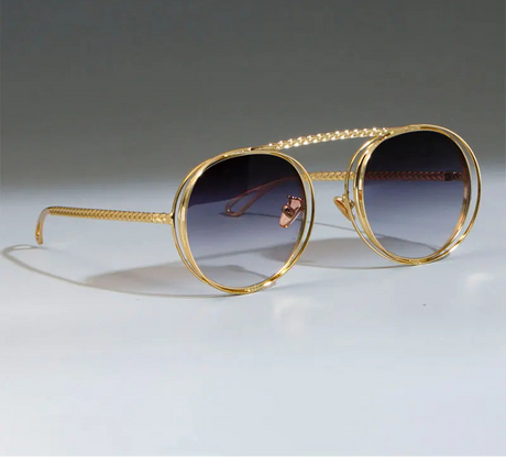 Gold Steampunk Retro Flat Top Metal Chain Sunglasses