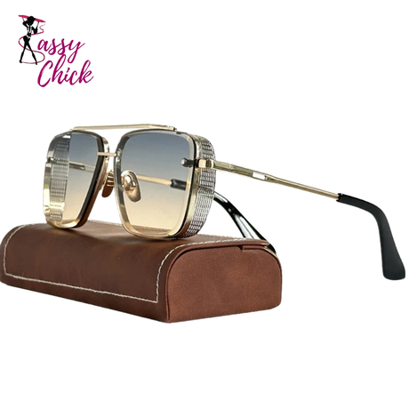 Steampunk Square Men Sunglasses Sassy Chick Logo