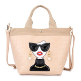 khaki woman face design handbag