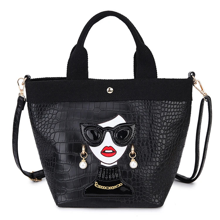 black woman face design handbag