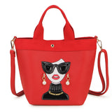 red woman face design handbag