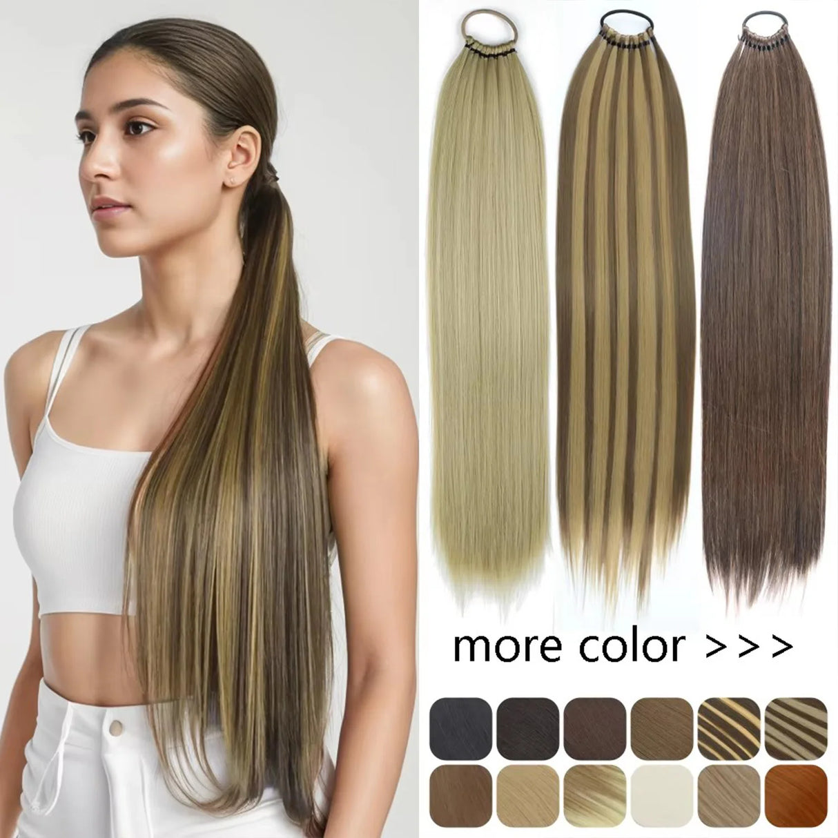 Collection of Straight 24Inch Ponytail Synthetic Extensions