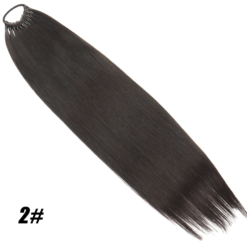 Black Straight 24Inch Ponytail Synthetic Extensions