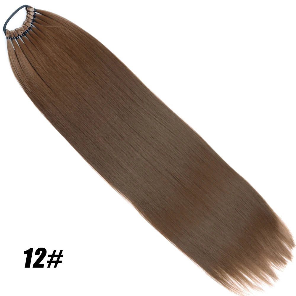 Brown Straight 24Inch Ponytail Synthetic Extensions