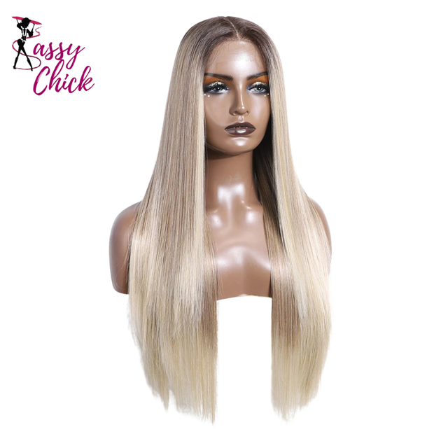 Straight 28 Inch Heat Resistant Synthetic Lace Front Wigs Sassy Chick Logo