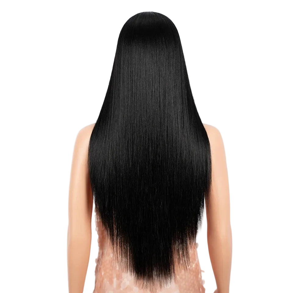 Black Straight 28 Inch Heat Resistant Synthetic Lace Front Wigs