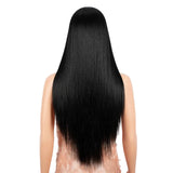 Black Straight 28 Inch Heat Resistant Synthetic Lace Front Wigs