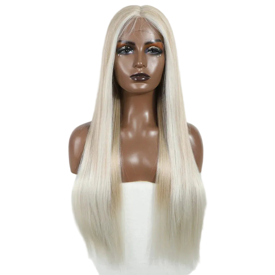 White Straight 28 Inch Heat Resistant Synthetic Lace Front Wigs