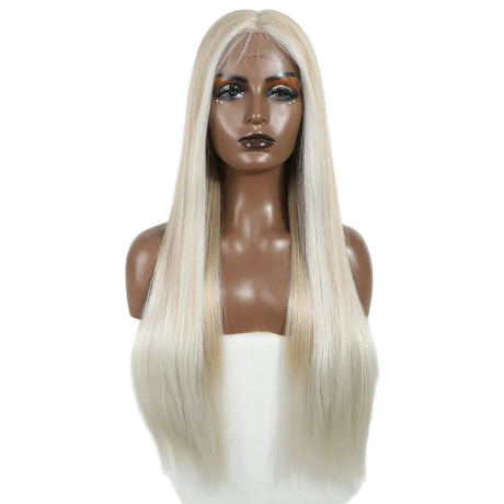 White Straight 28 Inch Heat Resistant Synthetic Lace Front Wigs