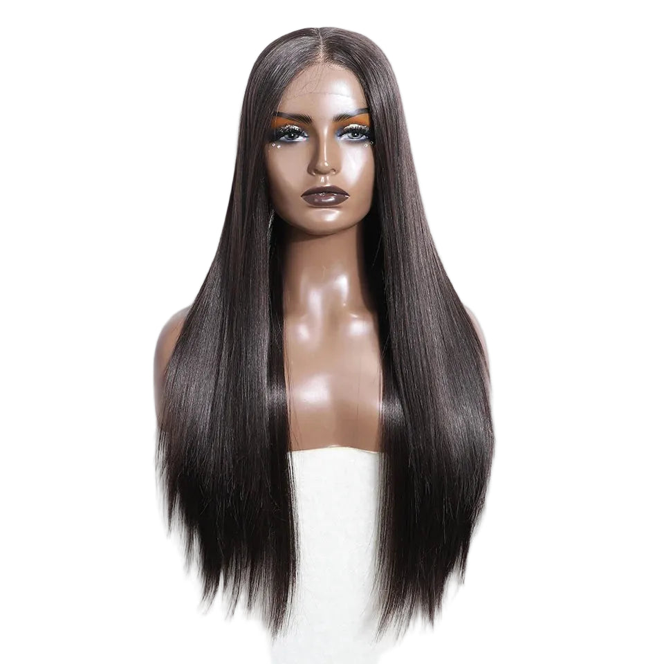 Black Straight 28 Inch Heat Resistant Synthetic Lace Front Wigs