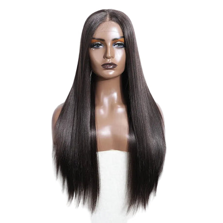Black Straight 28 Inch Heat Resistant Synthetic Lace Front Wigs