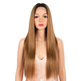 Brown Straight 28 Inch Heat Resistant Synthetic Lace Front Wigs