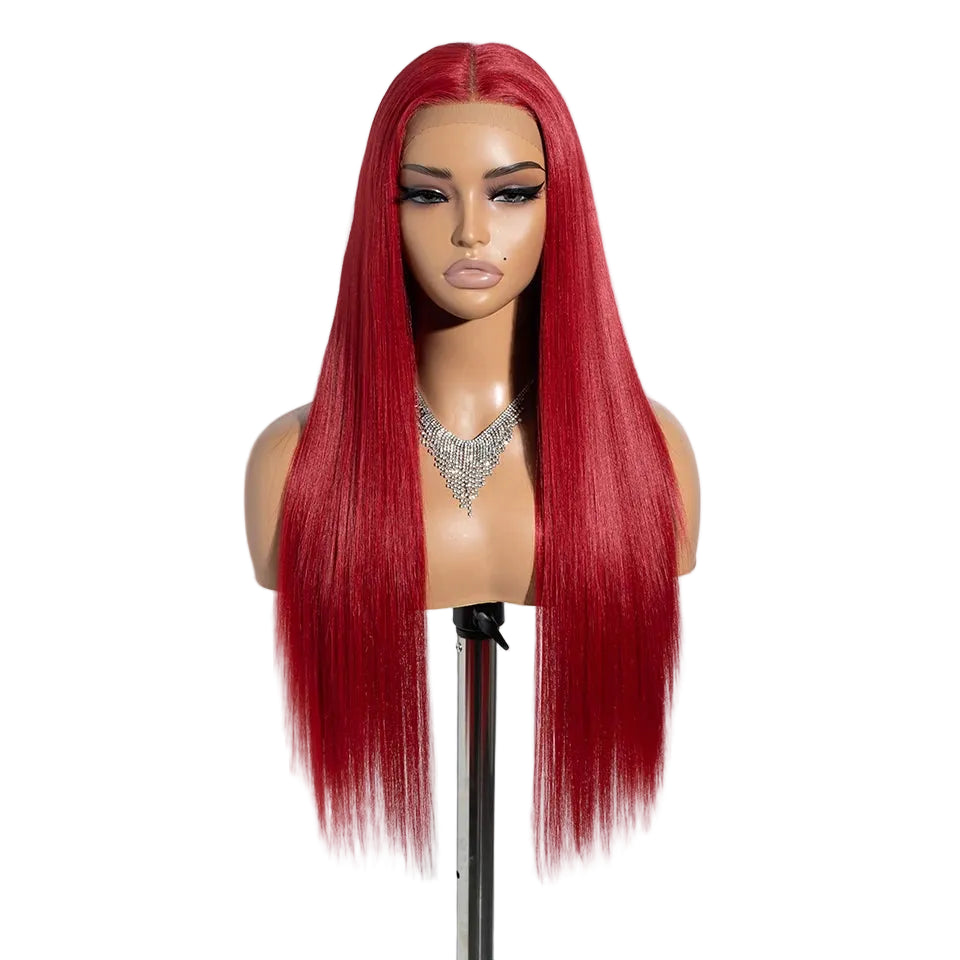 Red Straight 28 Inch Heat Resistant Synthetic Lace Front Wigs