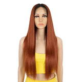 Orange Straight 28 Inch Heat Resistant Synthetic Lace Front Wigs