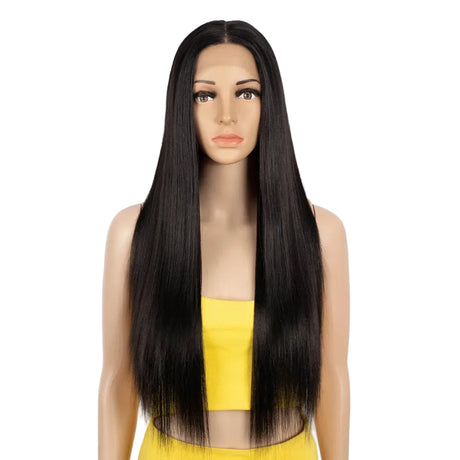 Black Straight 28 Inch Heat Resistant Synthetic Lace Front Wigs