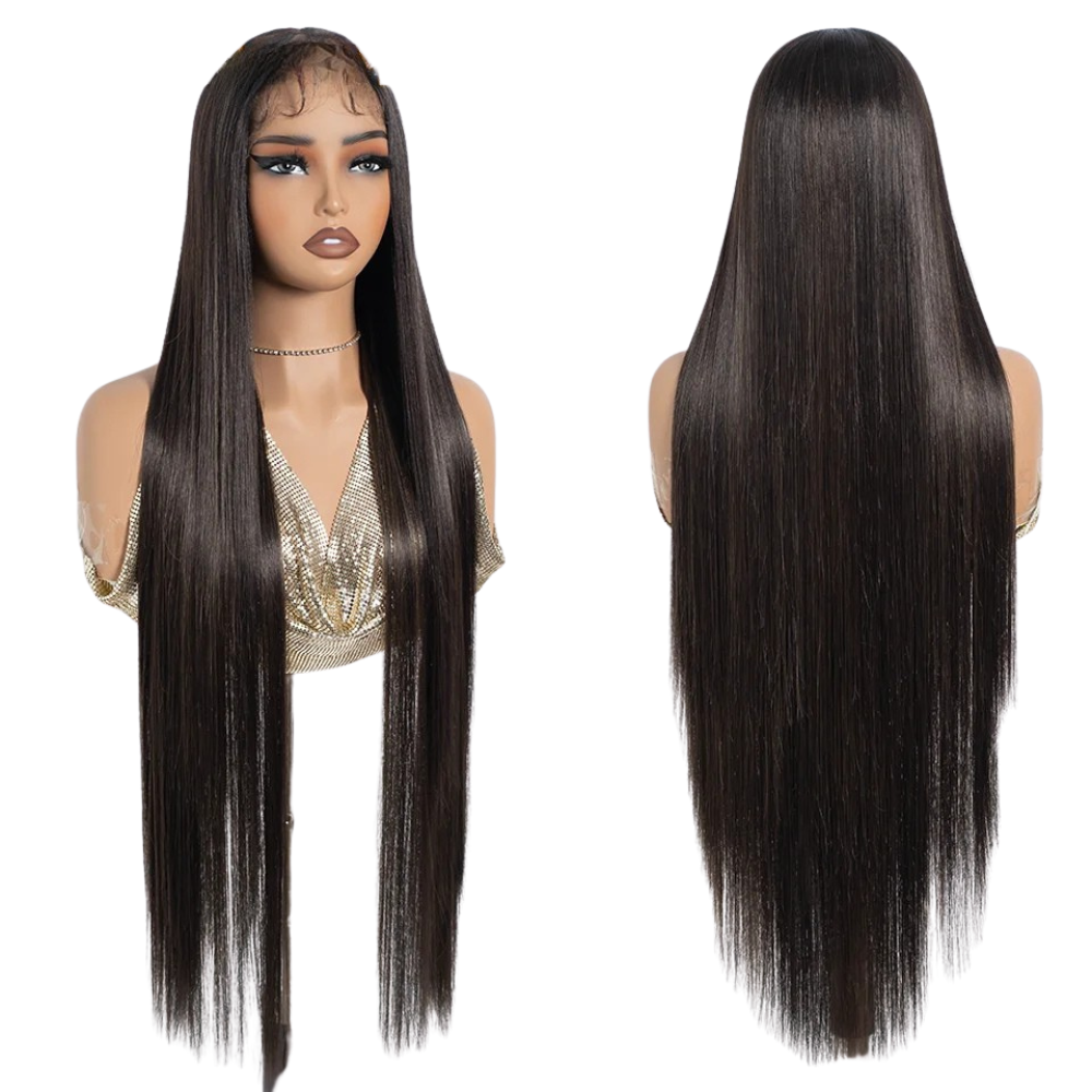 Black Straight 36 Inch Long Synthetic Lace Front Wigs For Women