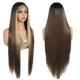 Brown Straight 36 Inch Long Synthetic Lace Front Wigs For Women