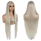 White Straight 36 Inch Long Synthetic Lace Front Wigs For Women
