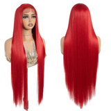 Red Straight 36 Inch Long Synthetic Lace Front Wigs For Women