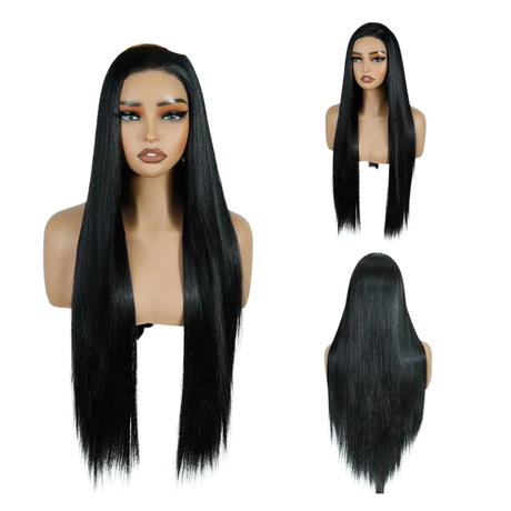 Straight Black Wear and Go Synthetic Lace Front Wigs