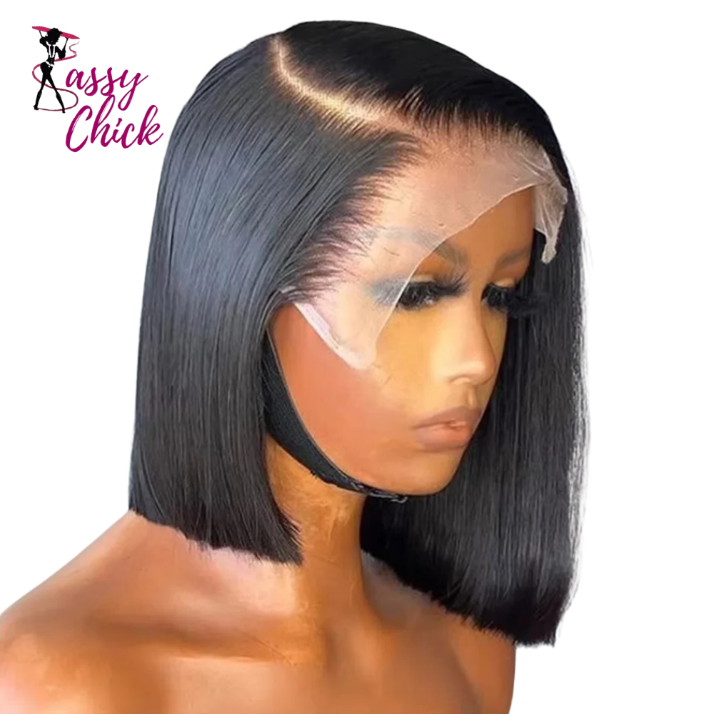 Straight Bob HD Lace Frontal Human Hair 13x4 Wigs Sassy Chick Logo