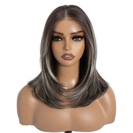 Ash Gray Straight Bob Layered Lace 13X3 Synthetic Lace Front Wigs