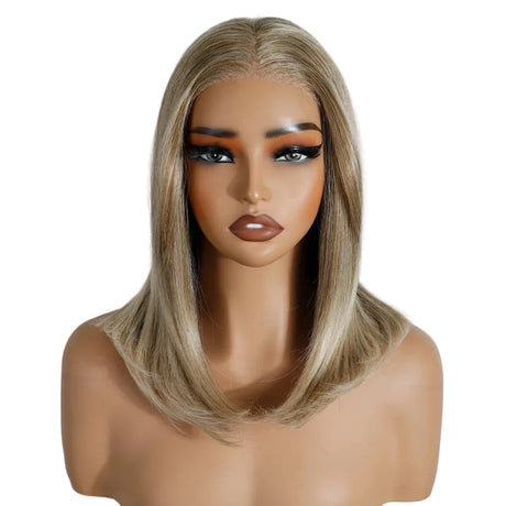 Ash Blonde Straight Bob Layered Lace 13X3 Synthetic Lace Front Wigs