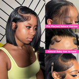 Model Using Straight Bob Wig 13x4 Lace Front Human Hair