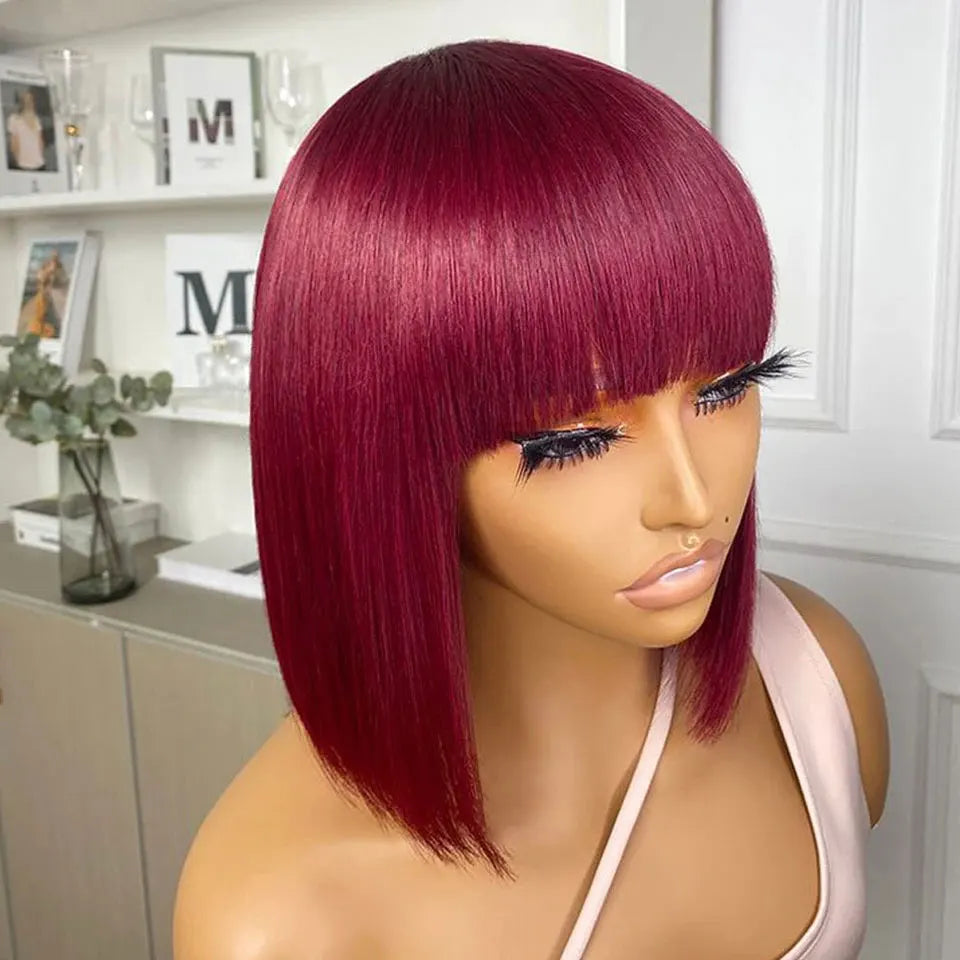 Burgundy Straight Brazilian Colored Short Human Hair Bob Wigs