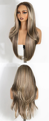 Gray Straight Layered Pre Plucked Synthetic Lace Front Wigs
