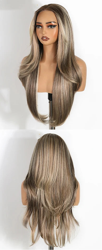 Gray Straight Layered Pre Plucked Synthetic Lace Front Wigs