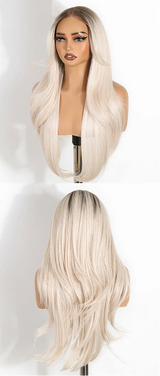 White Straight Layered Pre Plucked Synthetic Lace Front Wigs