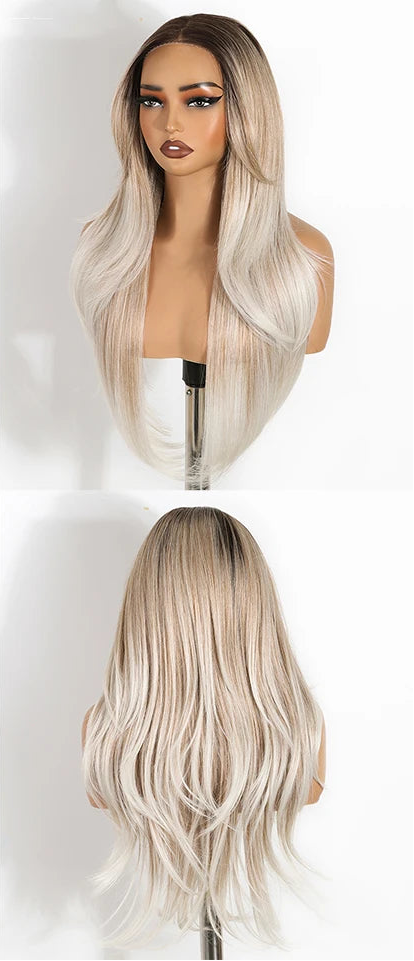 White Straight Layered Pre Plucked Synthetic Lace Front Wigs