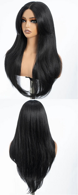 Black Straight Layered Pre Plucked Synthetic Lace Front Wigs