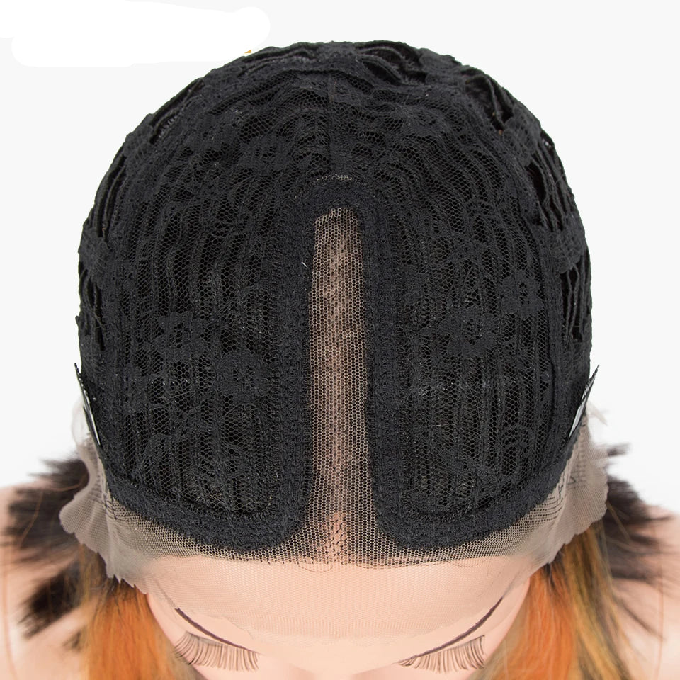 Straight Short Bob Synthetic Middle Part Lace Wigs