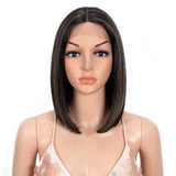 Light Black Straight Short Bob Synthetic Middle Part Lace Wigs
