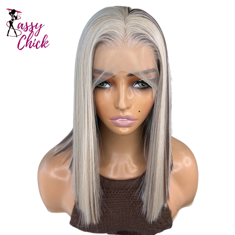 Straight Short Cut Bob Wigs 13X4 Lace Front Heat Resistant Wig Sassy Chick Logo