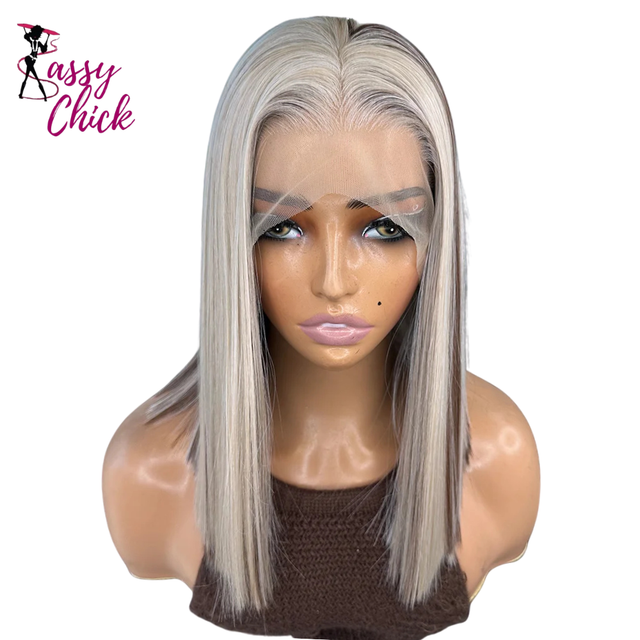 Straight Short Cut Bob Wigs 13X4 Lace Front Heat Resistant Wig Sassy Chick Logo