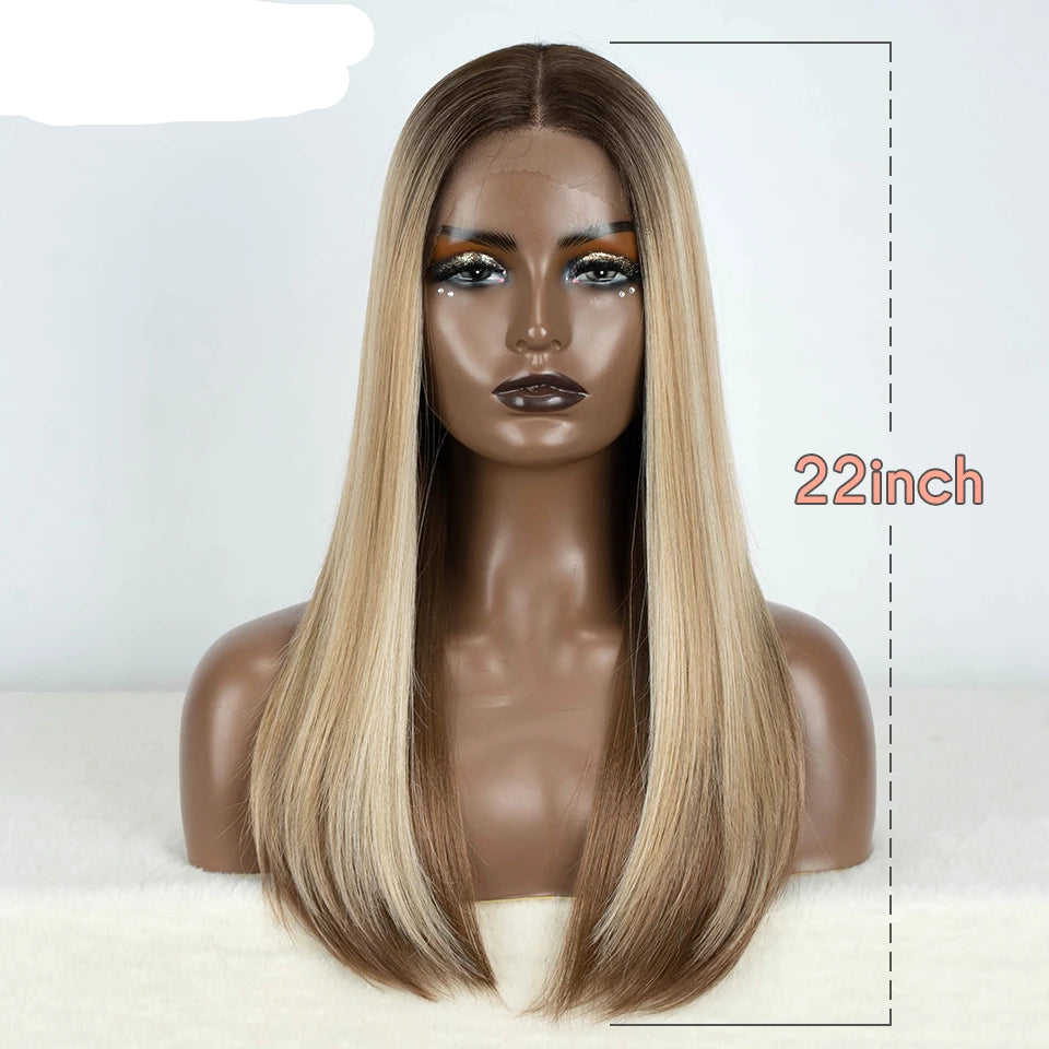 Straight Synthetic Wig  22" Brown brown/ beach blonde