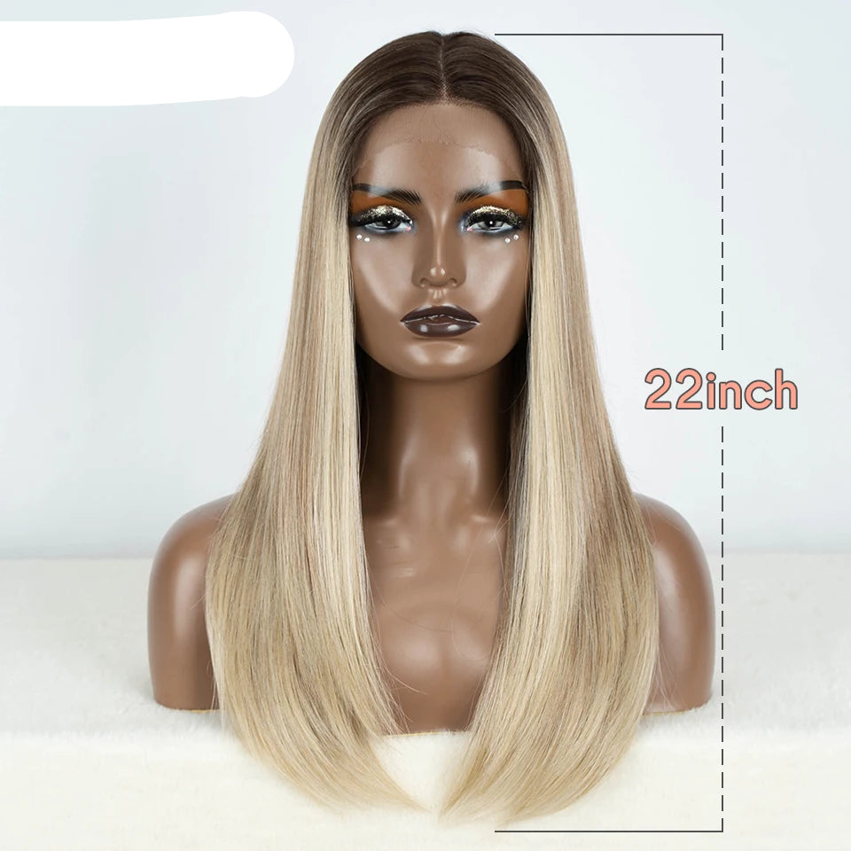 Straight Synthetic Wig  22" Brown brown/ ash blonde