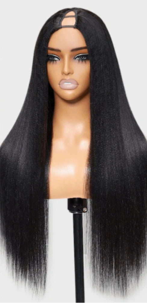 Straight V Part Hair Clip-in Human Hair Wigs Black