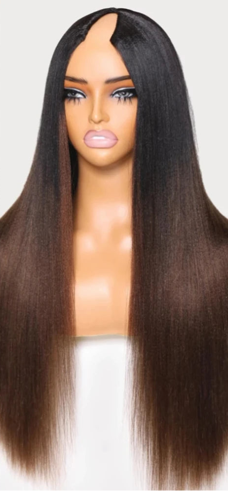 Straight V Part Hair Clip-in Human Hair Wigs Brown