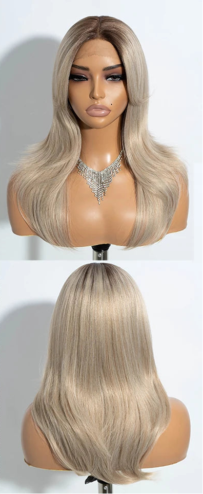 White Straight With Bangs 20 Inch Synthetic Lace Front Wigs
