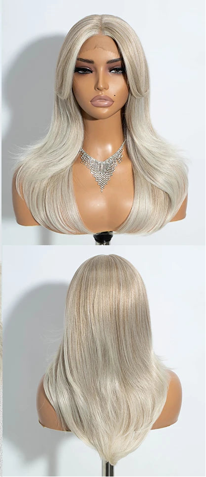 White Straight With Bangs 20 Inch Synthetic Lace Front Wigs