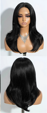 Black Straight With Bangs 20 Inch Synthetic Lace Front Wigs