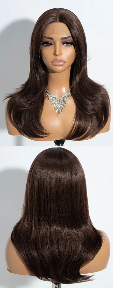 Light Black Straight With Bangs 20 Inch Synthetic Lace Front Wigs