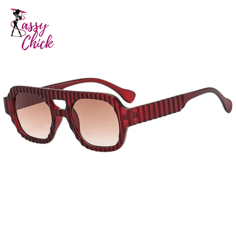 Stripe Design UV Protection Square Frame Sunglasses Sassy Chick Logo