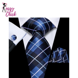 Striped Business 8.5cm Jacquard Hanky Cufflink Tie Set Sassy Chick Logo